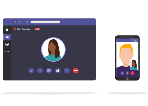 Illustration of colleagues using remote video conferencing software