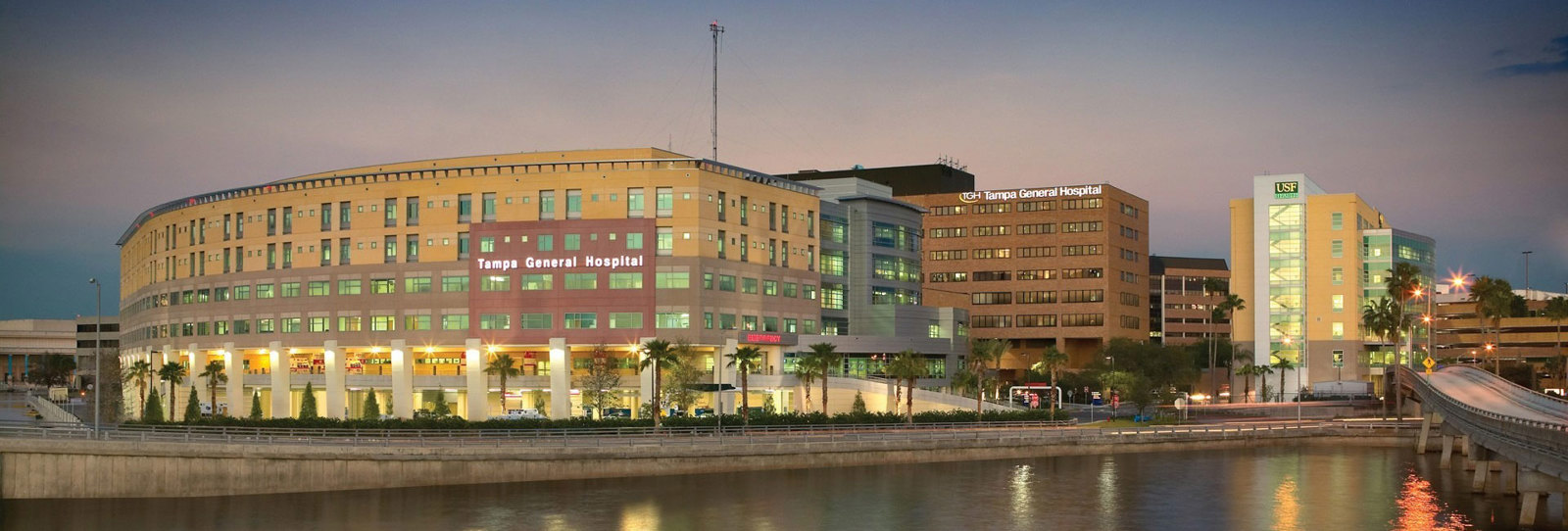Tampa General Hospital at sunset